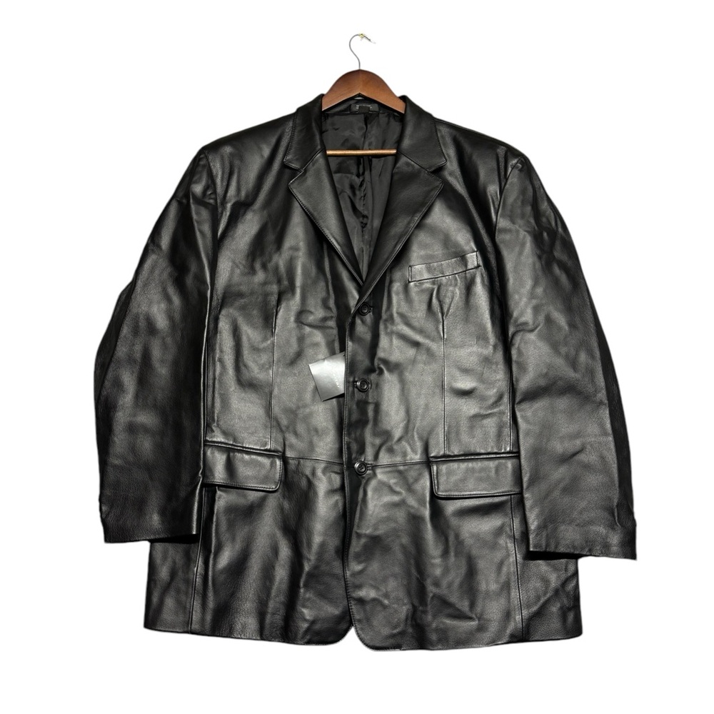 J. Ferrar Men's Leather Sport Jacket Coat Black Three Button Size XL NWT Blazer